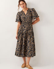 Bryony Leaf Print Midi Dress, Black (BLACK), large