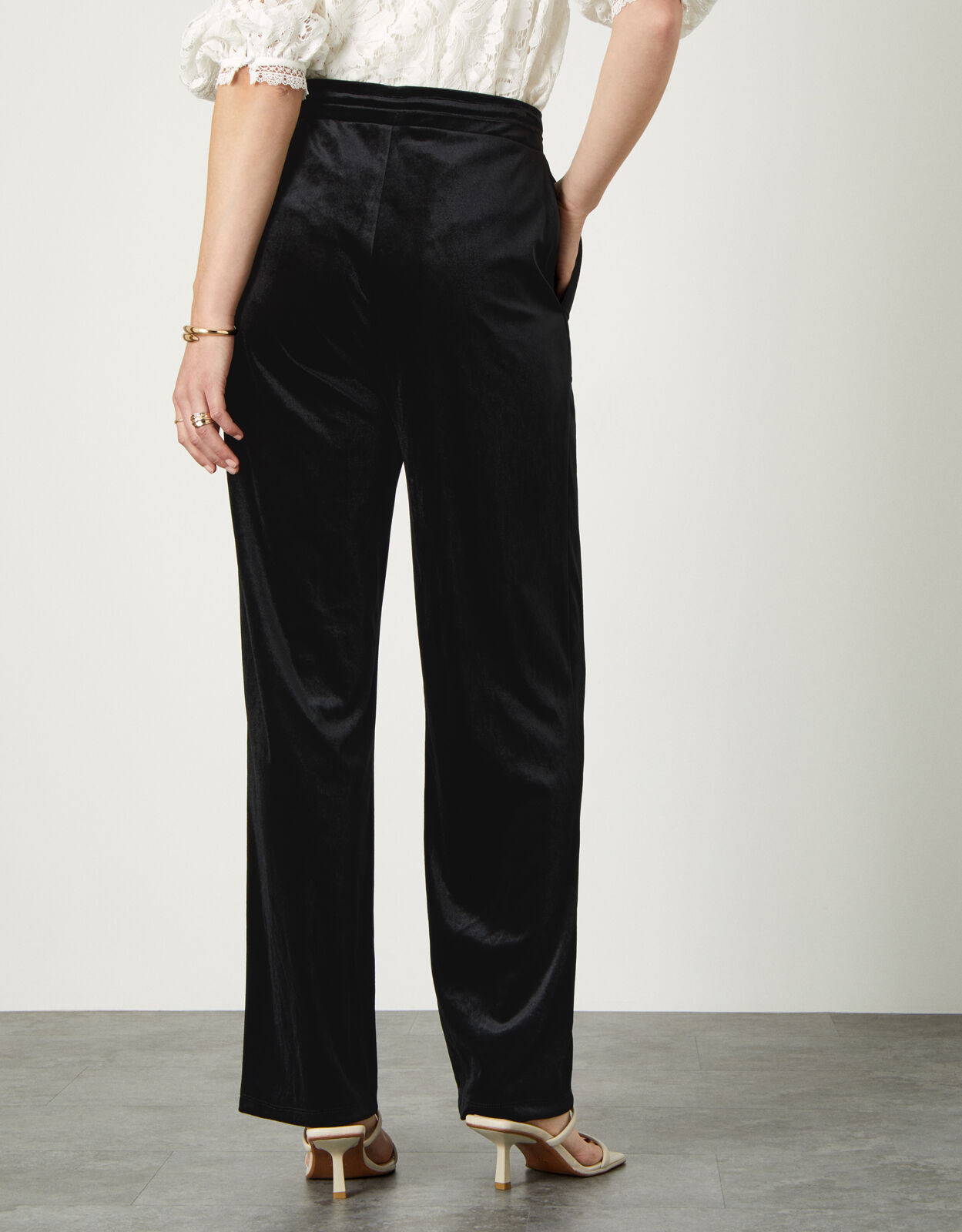 Velvet Wide Leg Jersey Trousers Black 