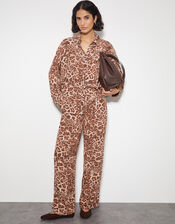 Arielle Leopard Print Trousers, Brown (BROWN), large