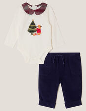Newborn Christmas Bear Bodysuit & Trousers Set, Blue (NAVY), large