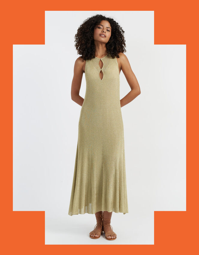 Chinti & Parker Lightweight Shimmer Midi Dress, Gold (GOLD), large