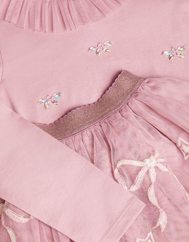 Embellished Top & Mesh Skirt Set, Pink (PINK), large