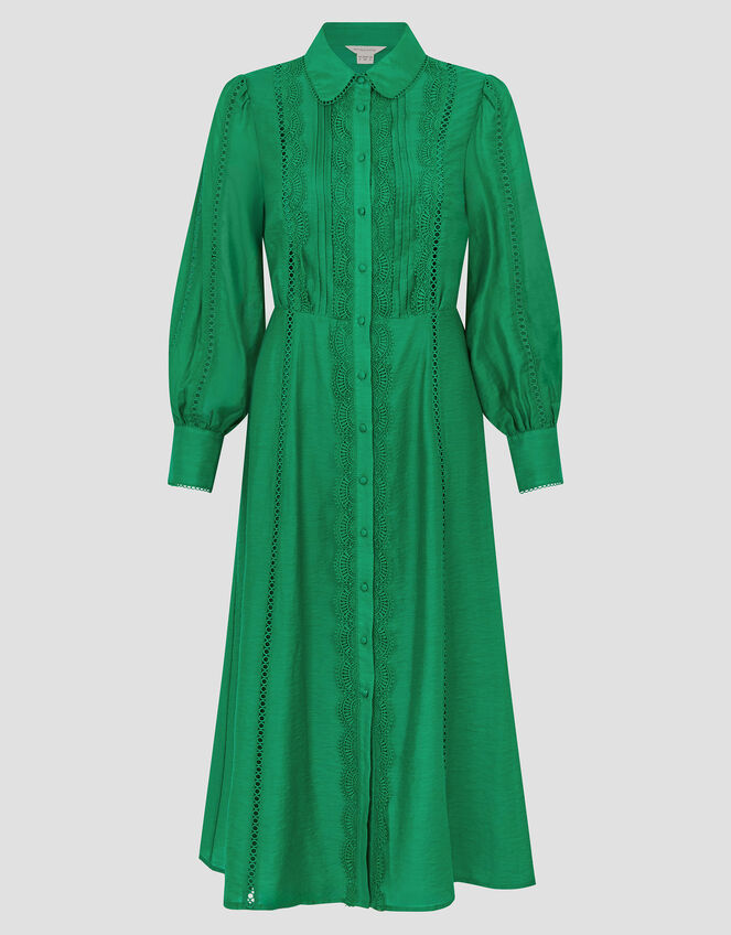 Laila Lace Midi Shirt Dress, Green (GREEN), large