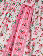 Puff Sleeve Strawberry Print Dress, Ivory (IVORY), large