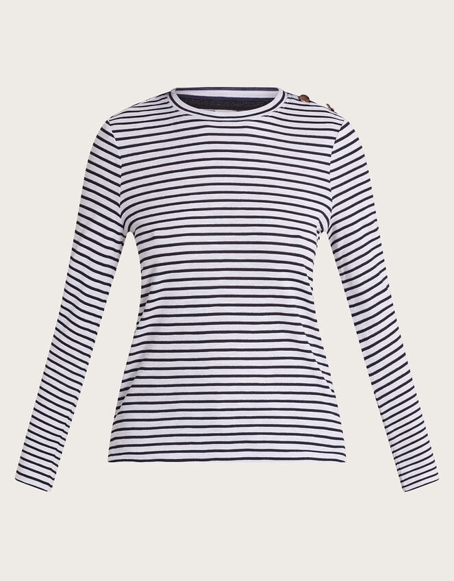 Saskia Metallic Stripe Top, Ivory (IVORY), large