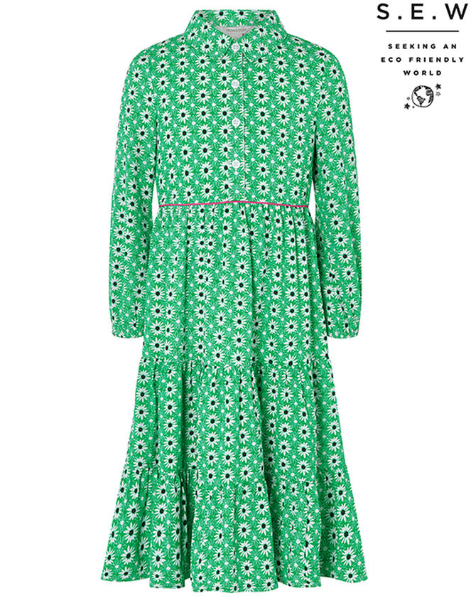 Dido Floral Shirt Dress in Recycled Polyester, Green (GREEN), large