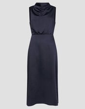 Livia Satin Cowl Halter Midi Dress, Blue (NAVY), large