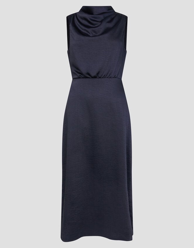 Livia Satin Cowl Halter Midi Dress, Blue (NAVY), large