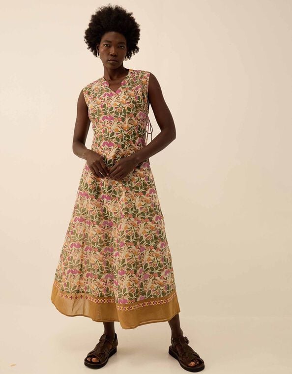 East Aurelie Hand-Woodblock Botanical Print Dress, Multi (MULTI), large