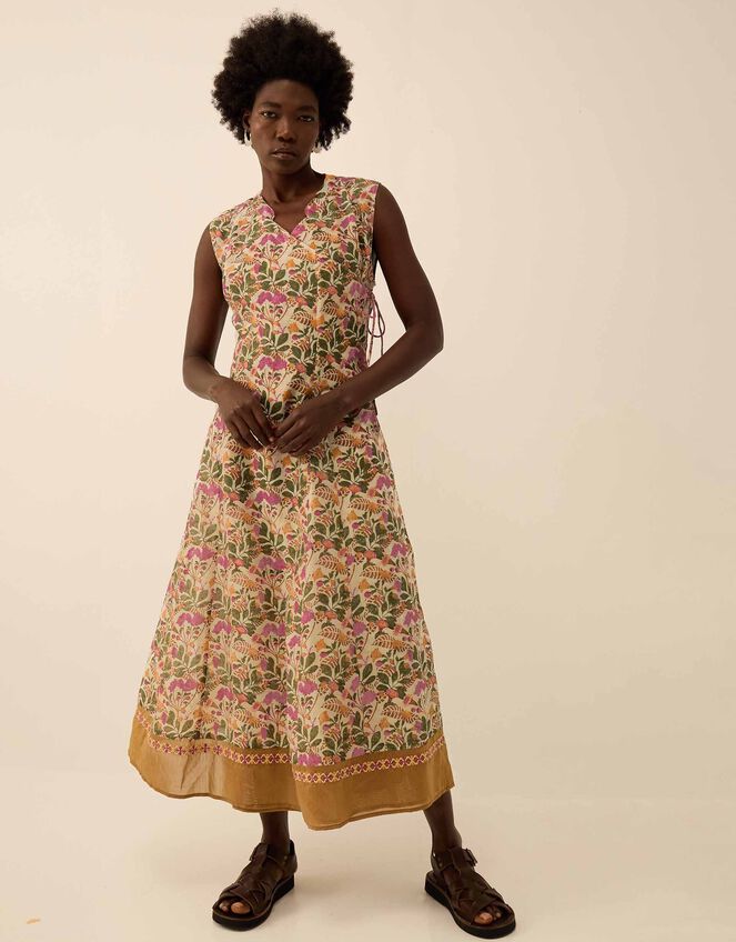 East Aurelie Hand-Woodblock Botanical Print Dress, Multi (MULTI), large