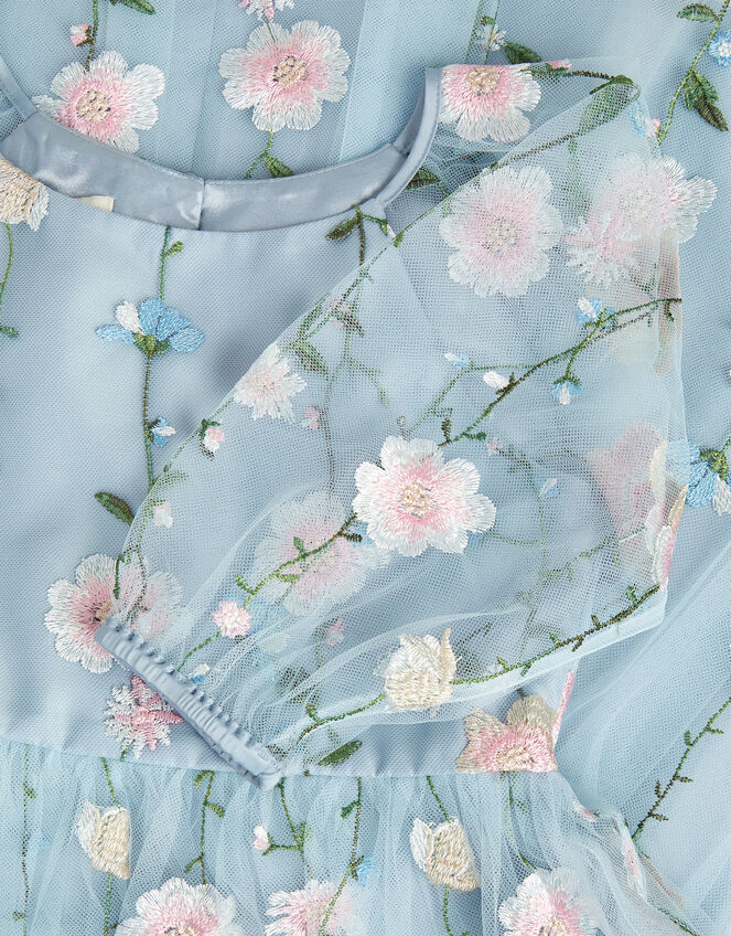 Willow Long Sleeve Embroidered Party Dress, Blue (BLUE), large