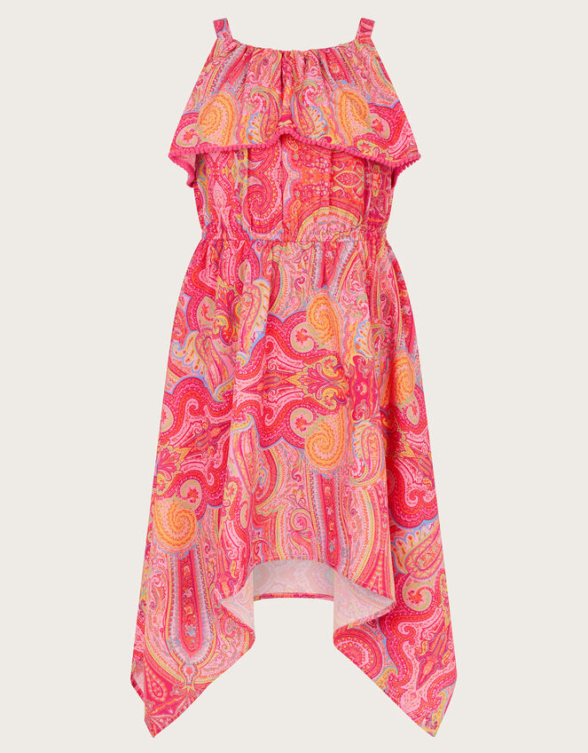 Paisley Hanky Hem Midi Dress, Orange (ORANGE), large