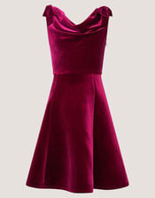 Margot Drape Velvet Party Dress, Red (BURGUNDY), large