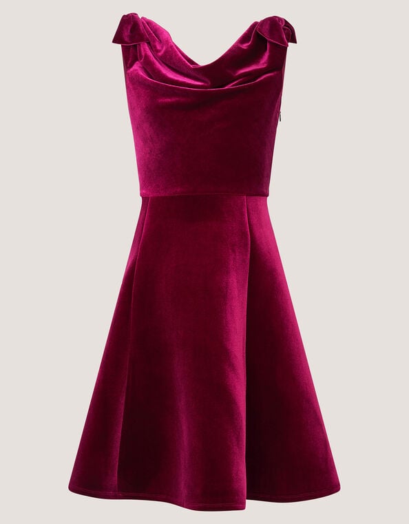 Margot Drape Velvet Party Dress, Red (BURGUNDY), large