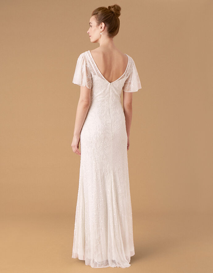 Jen flutter sleeve tulle wedding dress in Ivory s10