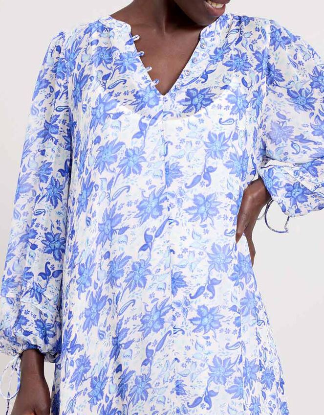 East Becca Floral Georgette Dress, Blue (BLUE), large