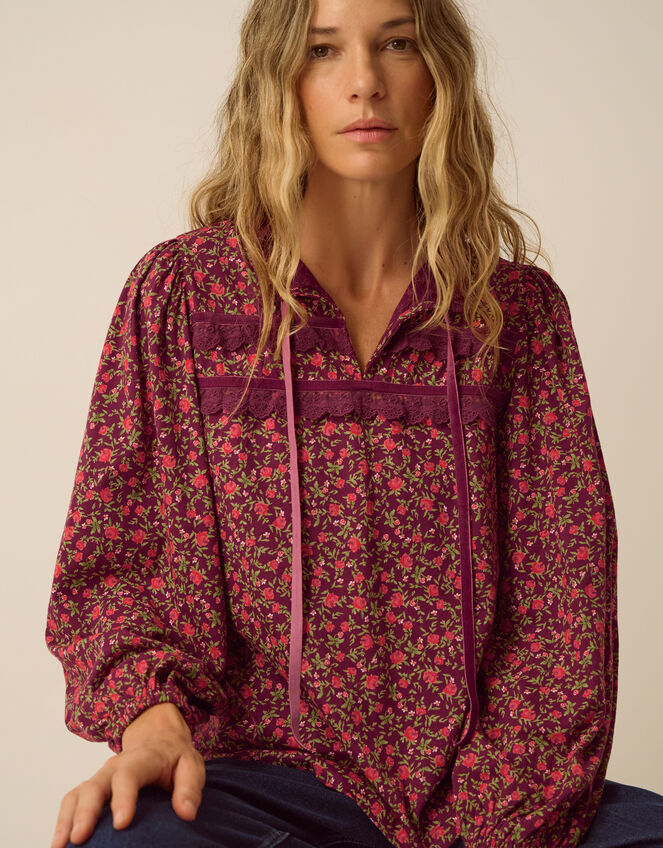 Sophie Floral Print Jersey Top, Red (RED), large
