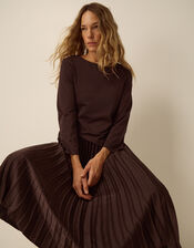 Petra Jersey Pleated Midi Dress, Brown (CHOCOLATE), large