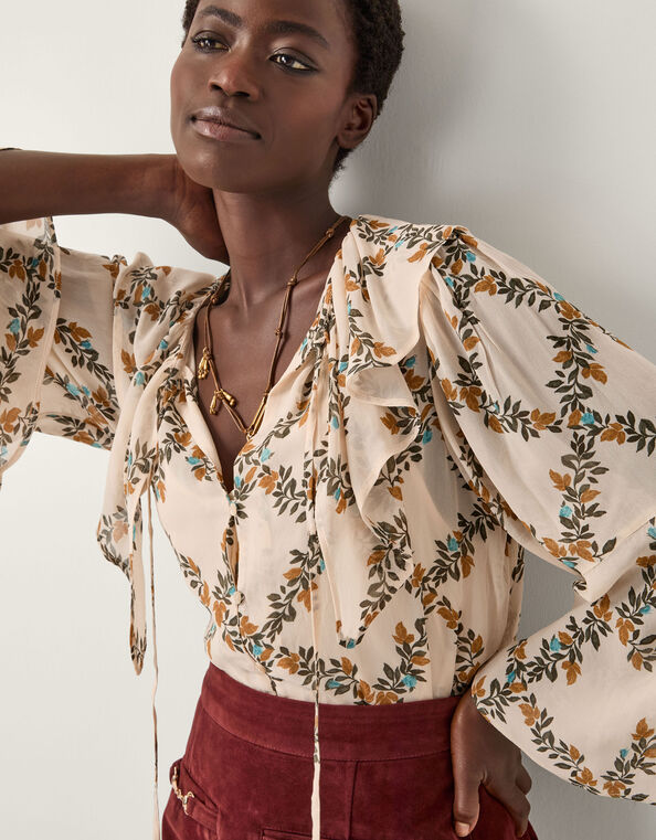 Cheryl Diamond Floral Print Blouse, Ivory (IVORY), large