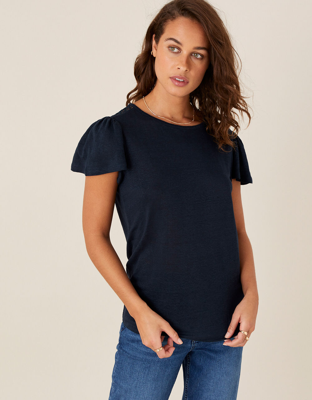 Flutter Sleeve TShirt in Pure Linen Tops & Tshirts Monsoon UK.
