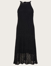 Halter Metallic Pointelle Short Dress, Black (BLACK), large