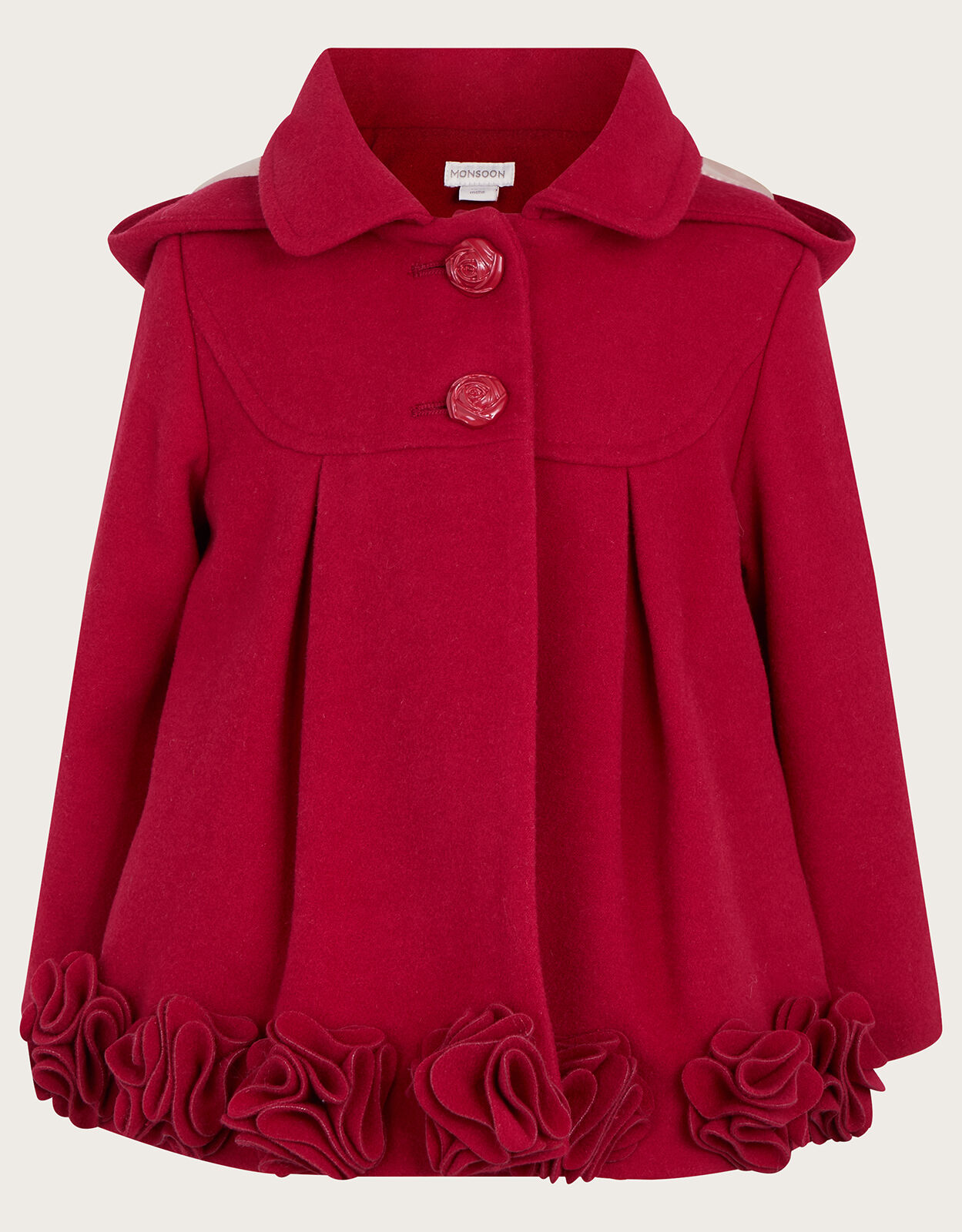 Baby Rose Hem Pleated Coat with Hood Red