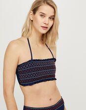 Nala Bandeau Smock Bikini Top with Recycled Polyester, Blue (NAVY), large