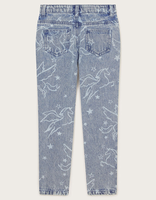 Rhinestone Unicorn Straight Jeans, Blue (BLUE), large