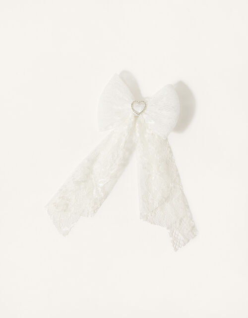 Lacey Diamante Long Tie Bow Hair Clip, , large