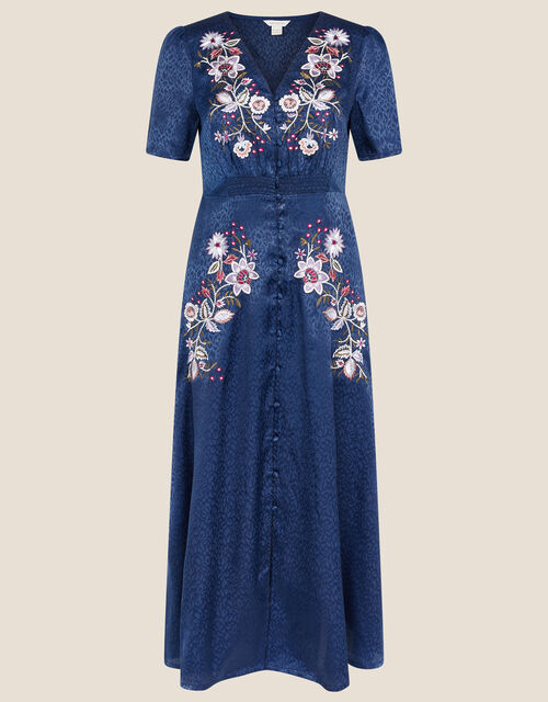 Embroidered Placement Jacquard Dress , Blue (NAVY), large