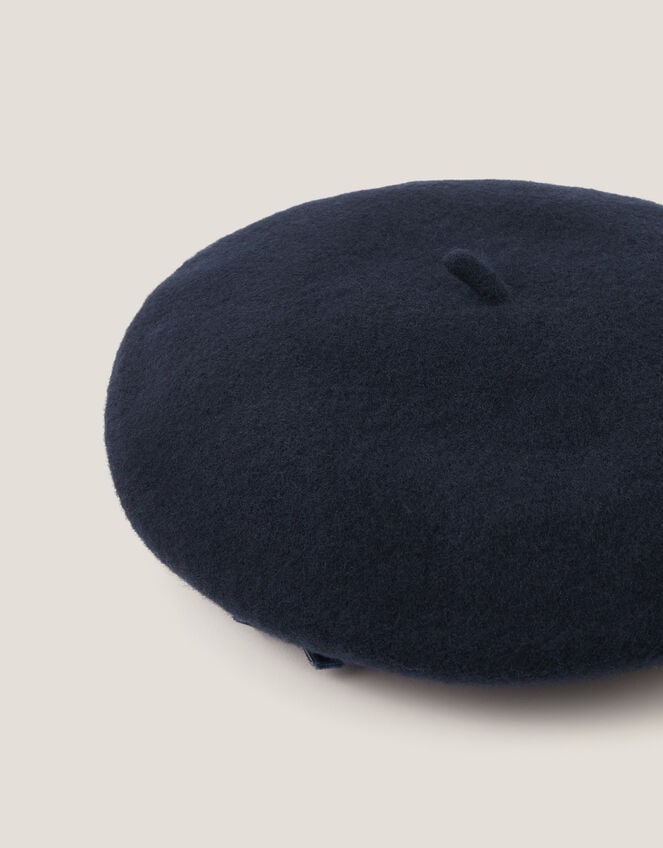 Bow Wool Beret, Blue (NAVY), large