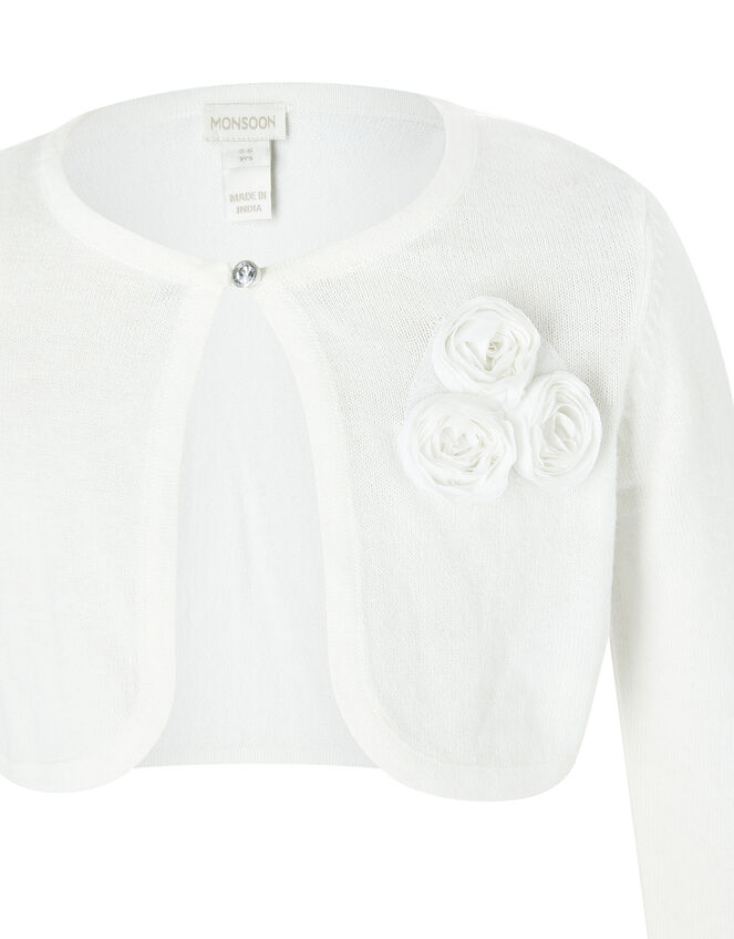 Colette 3D Flower Cardigan in Organic Cotton, Ivory (IVORY), large