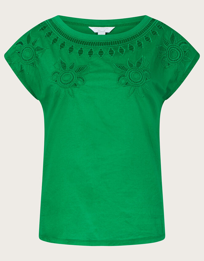 Floral Cut-Out T-Shirt, Green (GREEN), large