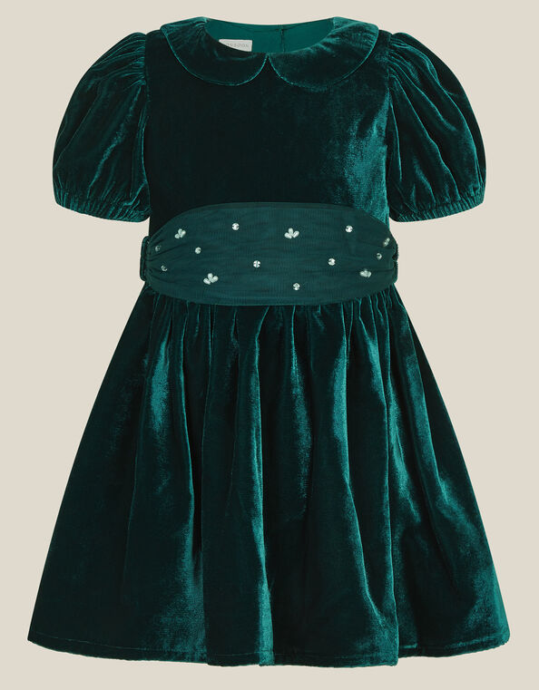 Baby Misty Embellished Velvet Party Dress, Green (GREEN), large
