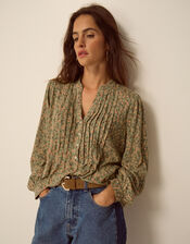 Deena Ditsy Floral Jersey Blouse, Green (GREEN), large