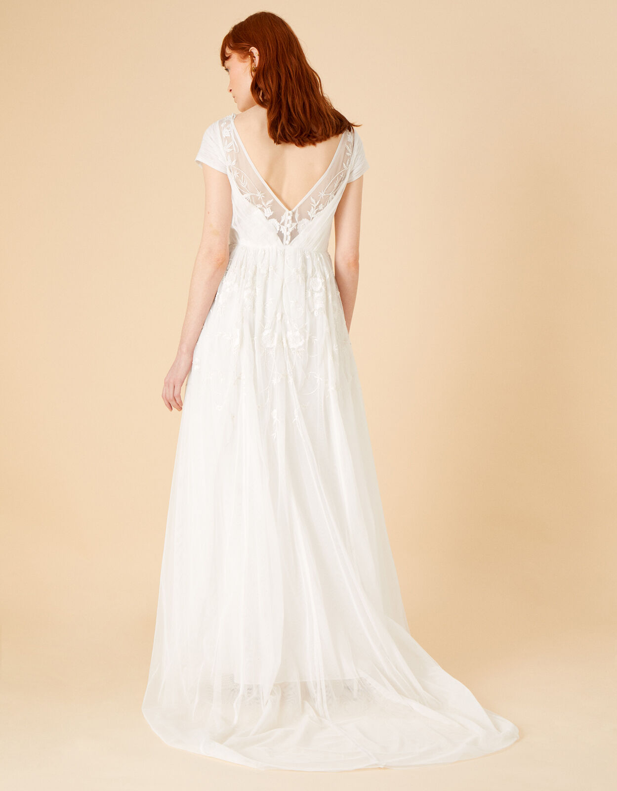 Sylvia Embroidered Bridal Dress in Recycled Polyester Ivory