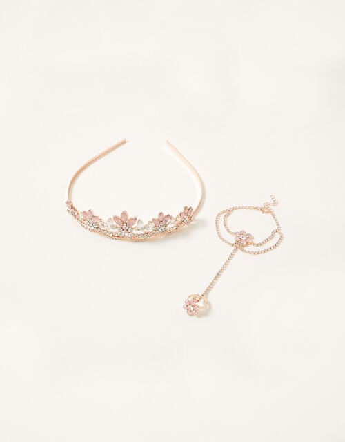Jewel Tiara Linked Ring Bracelet Set, , large