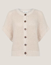 Saya Crochet Short Sleeve Cardigan, Ivory (IVORY), large