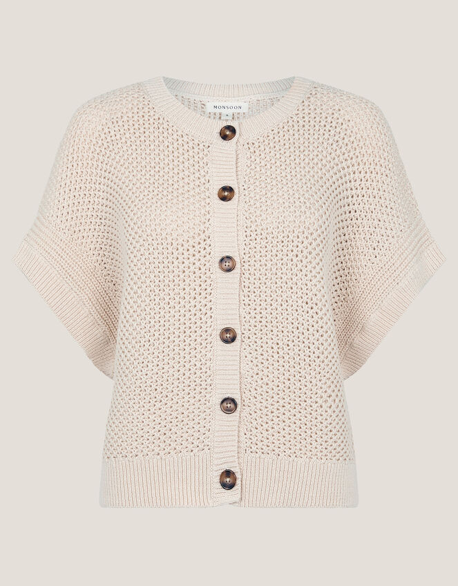 Saya Crochet Short Sleeve Cardigan, Ivory (IVORY), large