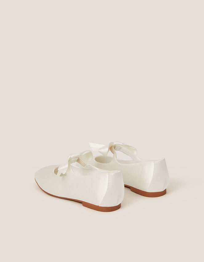 Satin Bow Ballet Flats, Ivory (IVORY), large