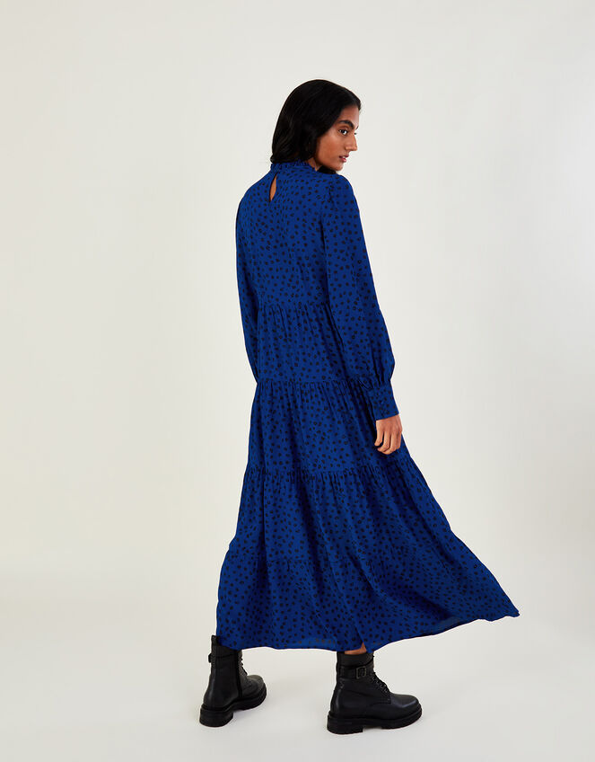 Sally Spot Shirred Midi Dress in Sustainable Viscose, Blue (COBALT), large