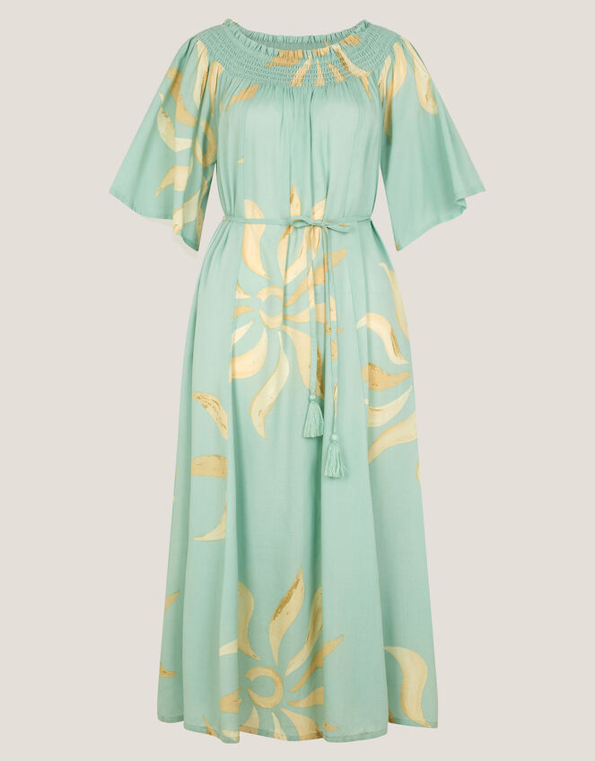 Tashie Sun Print Bardot Midi Dress Blue