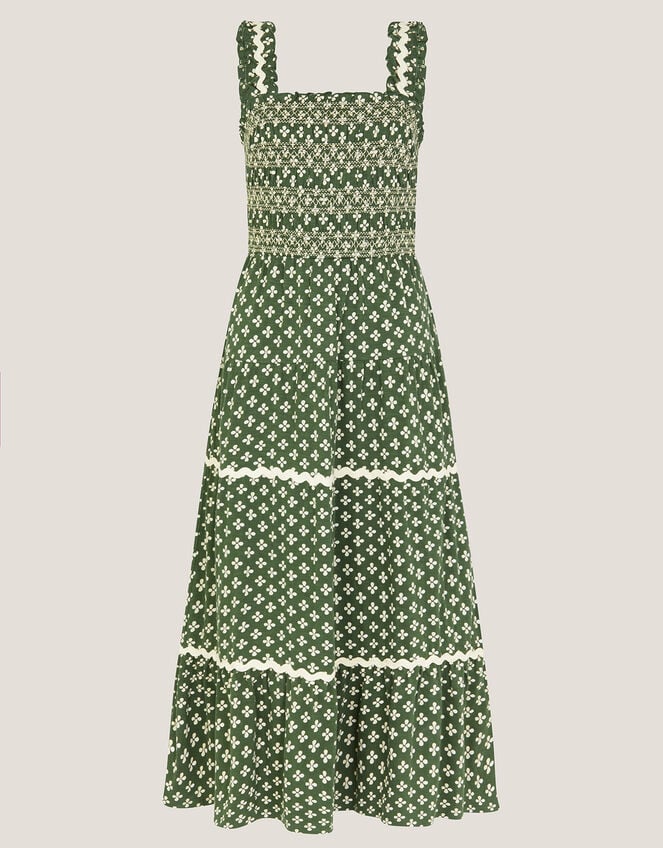 Daisy Geometric Print Jersey Midi Dress, Green (KHAKI), large