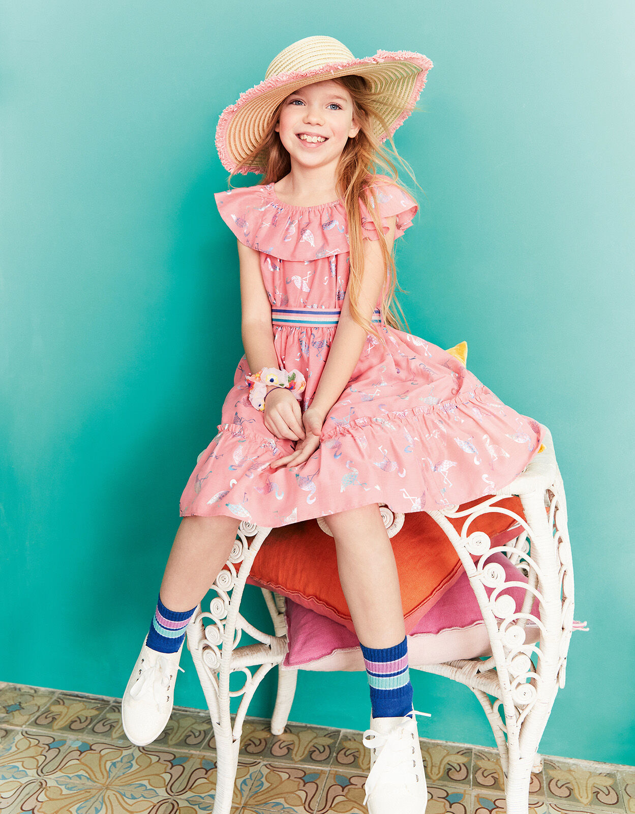 Flamingo Foil Frill Dress Orange