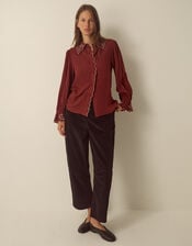 Holly Floral Embroidered Scallop Shirt, Red (BURGUNDY), large