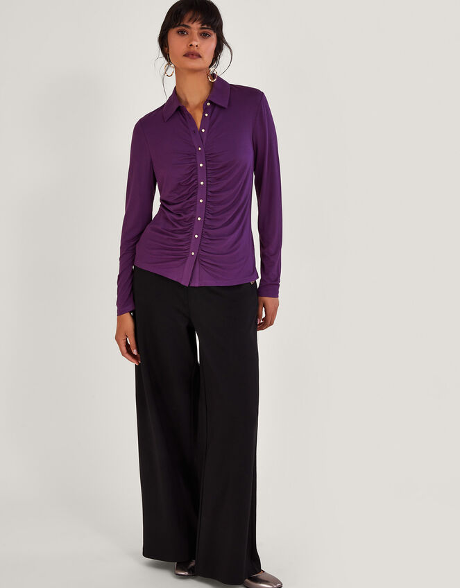 Ruched Jersey Shirt, Purple (PURPLE), large