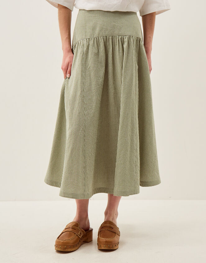 Gaia Gingham Midi Skirt, Green (GREEN), large