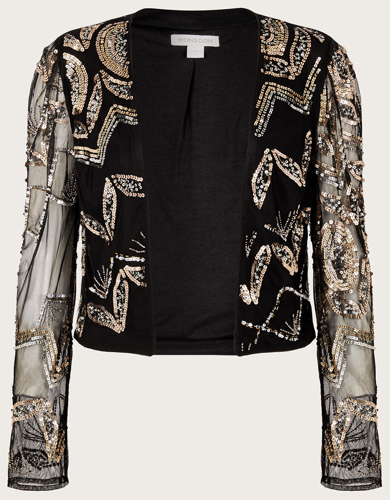 Finnley Sheer Sleeve Embellished Jacket Black Women s Jackets Monsoon UK