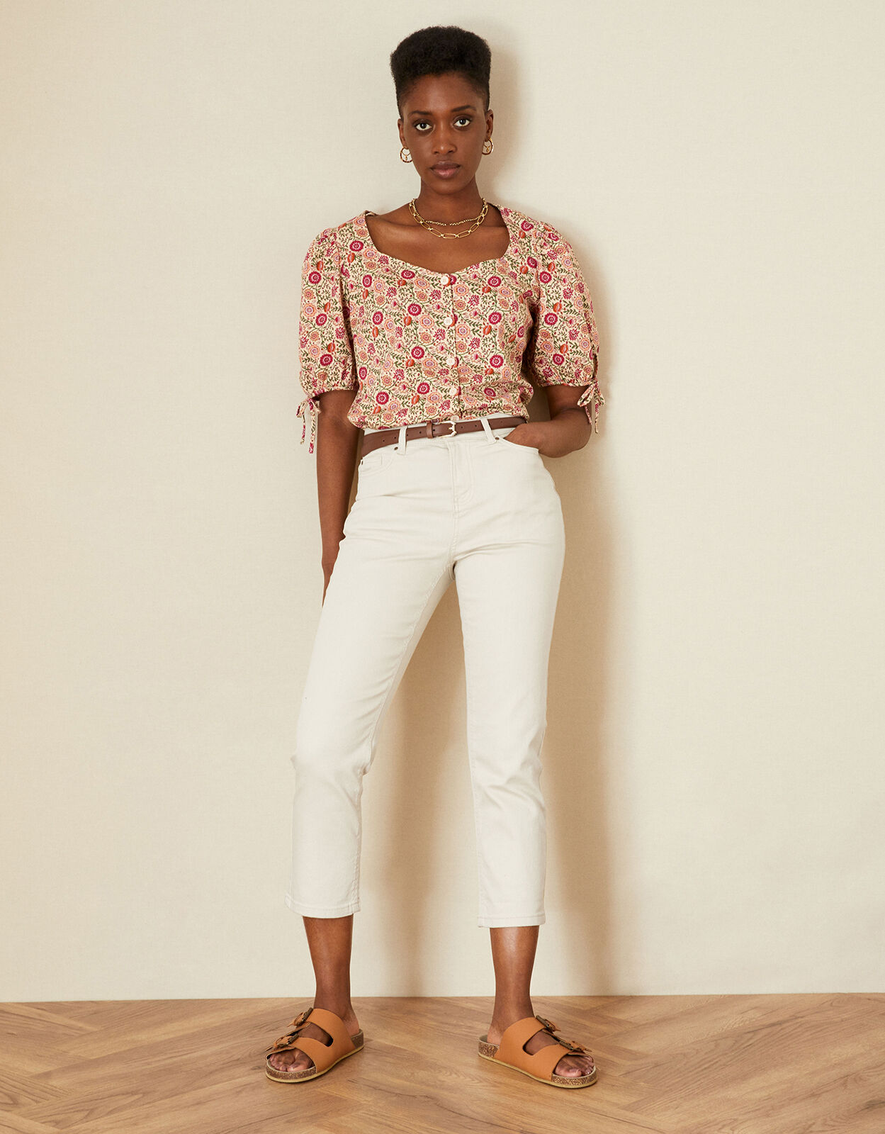 Cotton Cropped Jeans Trousers 