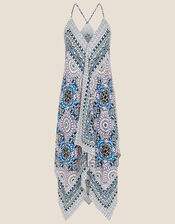 Geometric Print Hanky Hem Dress, Blue (BLUE), large